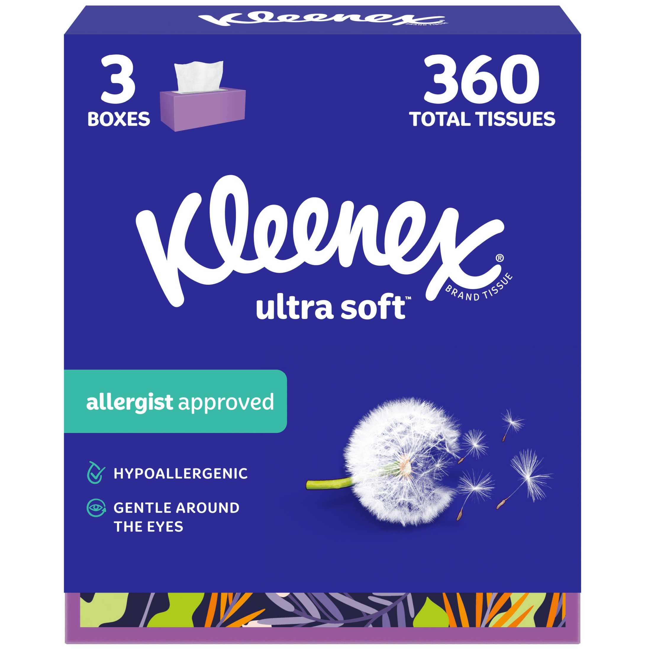 Kleenex Ultra Soft 3-Ply Flat Box Facial Tissues, 3 Pack, 360