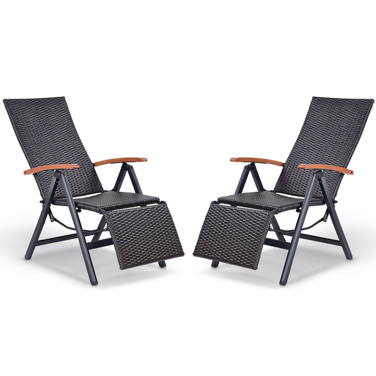 Gymax 2PCS Folding Patio Rattan Lounge Chair Outdoor ...