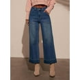 thumbnail image 4 of Womens High Waist Wide Leg Jeans Trendy Cropped Denim Pants Solid Ankle Length Stretchy Jeans with Pockets Blue XL, 4 of 9