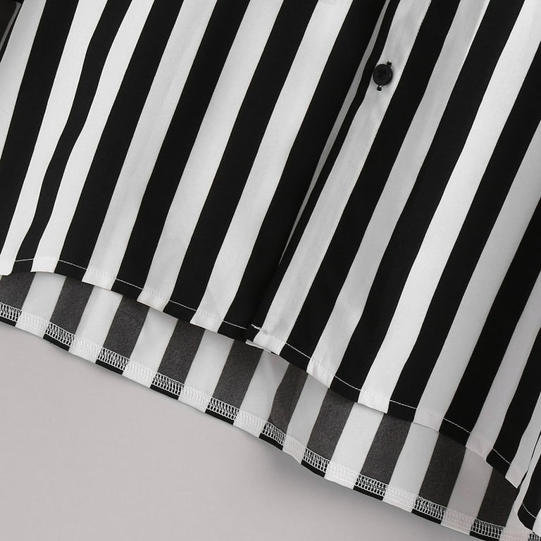 Cotton Vertical Stripped Men Black And White Striped Shirts