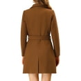 thumbnail image 3 of Allegra K Women's Notched Lapel Wrap Belted Pockets Long Winter Trenchcoat, 3 of 6