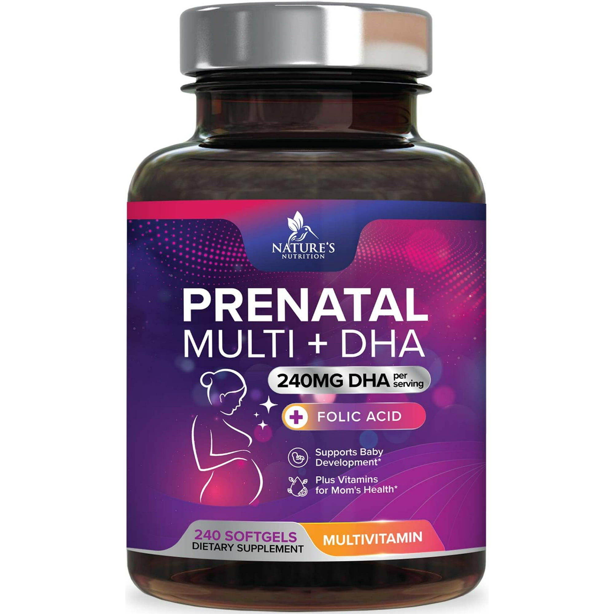 Prenatal Vitamins for Women with Folic Acid + Omega 3 DHA for Fetal Brain Development, Best Prenatal Vitamin Supplement, Daily Pregnancy Multivitamin Nutritional Support, Non-GMO - 240 Softgels