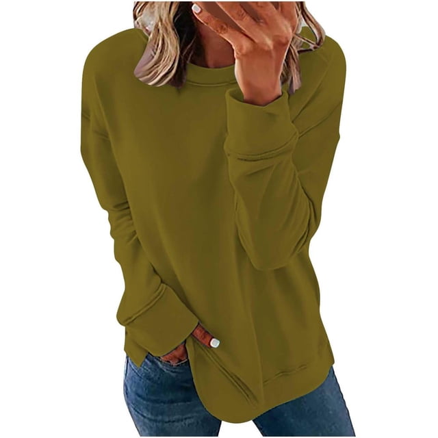 Chemises de Compression à Manches Longues pour Femmes à Col Rond Uni Plus Sweat-Shirt Oversize Pulls Coupe Ample à la Mode des Hauts Légers pour les Femmes de Grande Taille Gris M