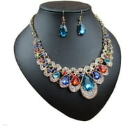 COUTEXYI Drop Rhinestone Pendant Necklace and Earrings Jewelry Sets for Women Wedding Costume Engagement Accessories