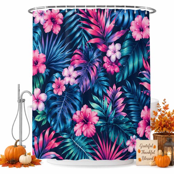 Tropical Plants Shower Curtain, Waterproof Shower Curtains for Bathroom, Summer Floral Monstera Palm Leaf Vintage Washable Fabric Bathtub Curtain Set Bath Decor with 12 Hooks Long 72"x84"