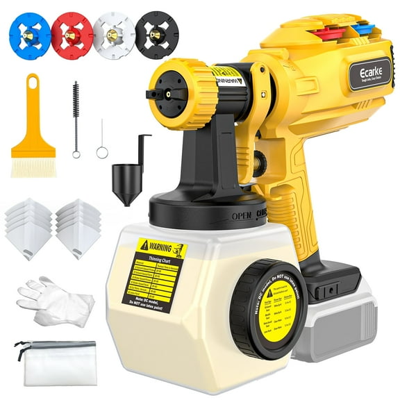 Cordless Paint Sprayer Compatible with Dewalt 20V Batteries, 43,000 RPM, 1200mL Tank, 4 Nozzles - DIY to Pro Use (Tool Only)