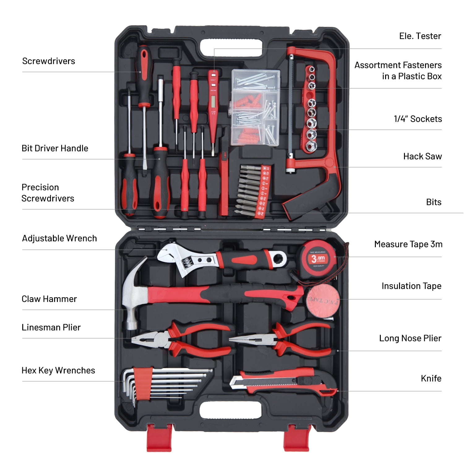 Hantinstom 108P Household Tools Kit Essential Home Repair Set with Plastic Toolbox Ideal for College Students, Home Use & More