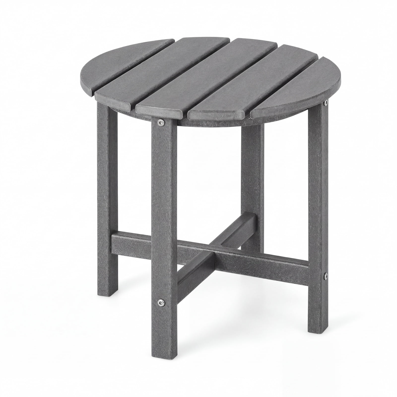 Furnibear Set of 2 18 Inch Round Weather Resistant Adirondack Side Tables with Slatted Top and HDPE Build for Patio Poolside and Garden, Gray