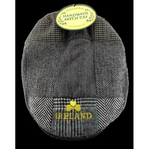 JC Walsh & Sons Ireland Grey Patchwork Flat Cap Gold Shamrock Classic Mens Hats St Patrick's Day Accessories for Men