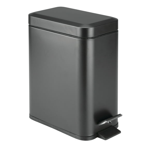 iDesign Rectangular Compact 1.3 Gallon Bathroom Step Trash Can - Perfect for Primary Bathrooms, Guest Baths, and Powder Rooms - Matte Black