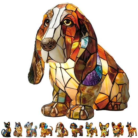 LAMIRO Shih Tzu Stained Glass Lamp,Dog Lamps Stained Glass,Shih Tzus Lamp,Cute Pet Dogs Themed LED Table Lamps,Stained Resin Tabletop Night Light,Dachshund Schnauzer Corgi Pug Boxer Dog