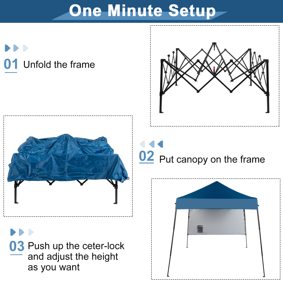 6'X6' Blue Pop Up Canopy Tent, Sun Shelter with Backpack, Quick