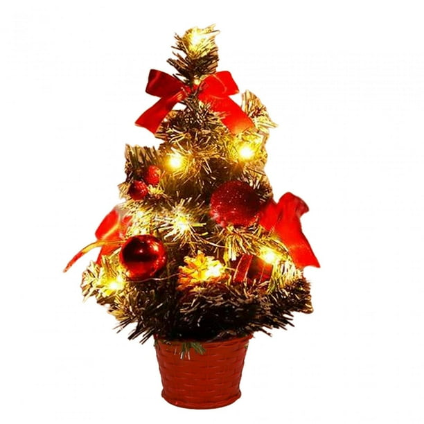 Árbol de Navidad de escritorio con luces, adorno navideño, decoración artificial para el hogar. 20 luces 30cm