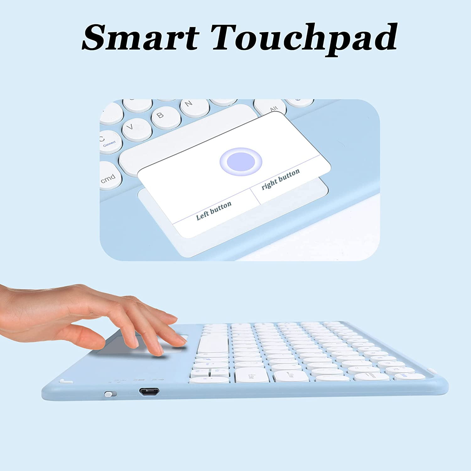 Wireless Bluetooth Keyboard with Touchpad for ipad, Portable Mini Small Universal Rechargeable 10 inch Ultra-Slim Wireless Keyboard for Tablet Smartphone PC Computer Laptop Windows Android iOS