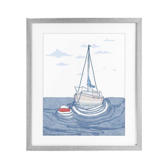 Stupell Industries Coastal Cool Tone Sailboat Floating Gray Framed Print Under Glass, 13 x 16, by Melissa Tilley