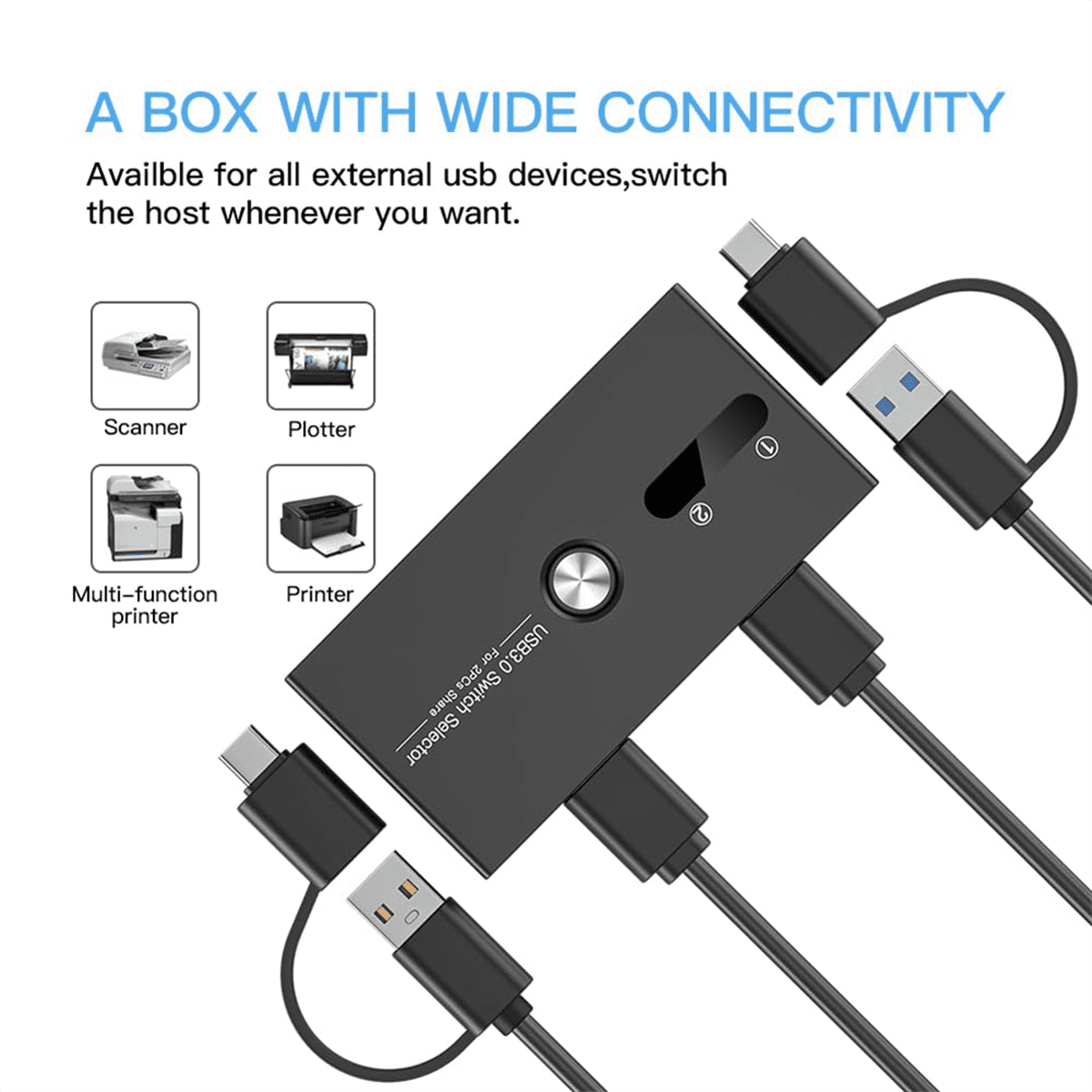 Upgrade TYPE C+USB3.0 Switch 2 in 4 Out Printer Sharer Keyboard and Mouse/Scanner USB C KVM SWITCH New