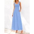 thumbnail image 3 of Light Blue Womens Smocked Square Neck Sleeveless Eyelet Lace Cotton Maxi Dress For Spring Summer Beach, 3 of 6