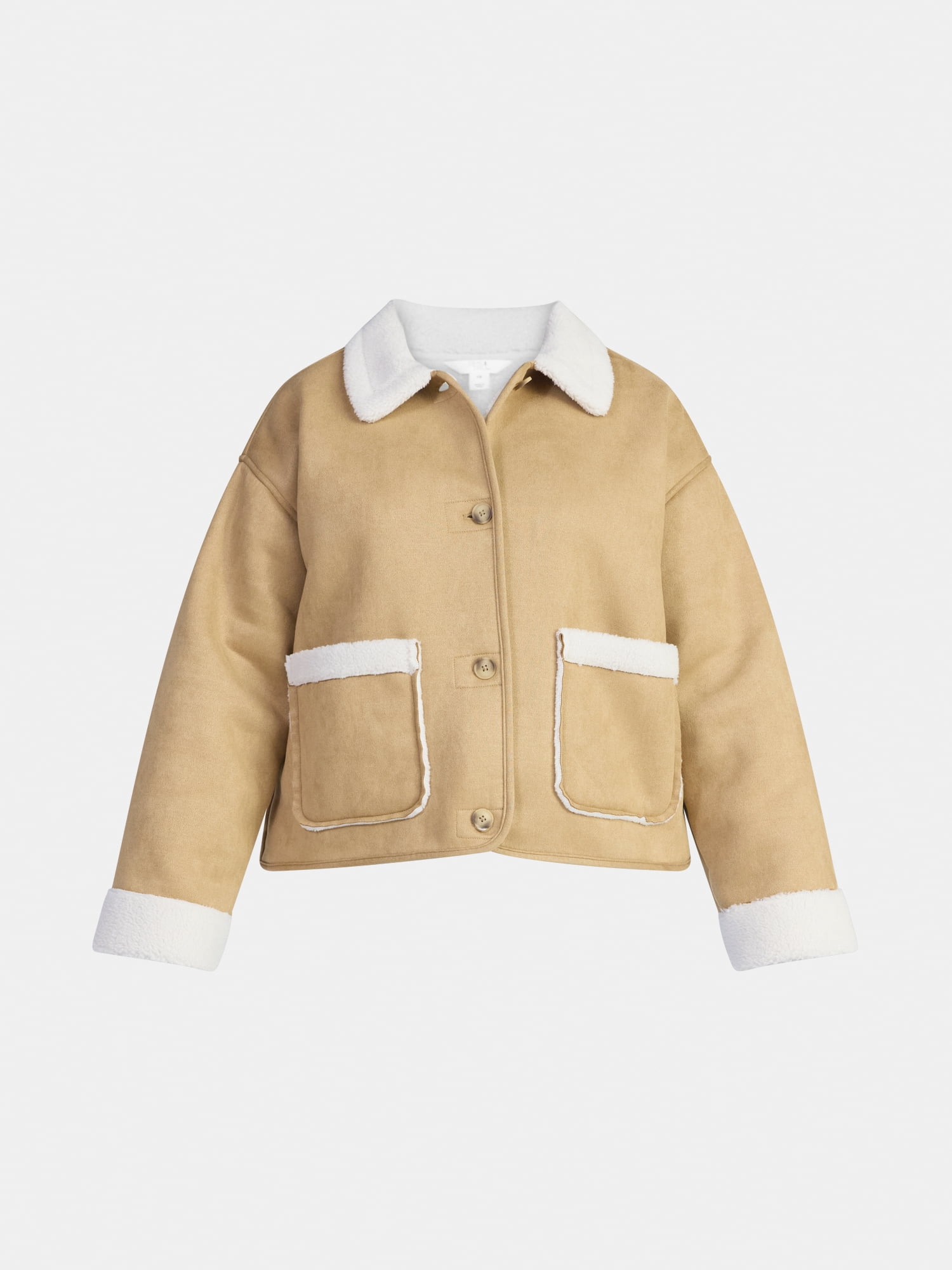 Time and Tru Women's and Women's Plus Bonded Faux Shearling Jacket, Sizes XS-2X
