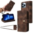 thumbnail image 1 of for iPhone 13 Pro Max Wallet Case, [Card Slots] PU Leather ID Credit Holder Folio Flip Kickstand Magnetic Clasp Phone Cover & Lanyard & Shoulder Strap for iPhone 13 Pro Max, Brown, 1 of 9