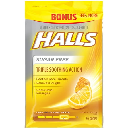 - (16 Pack) Halls Cough Drops, Honey Lemon, 30 Ct