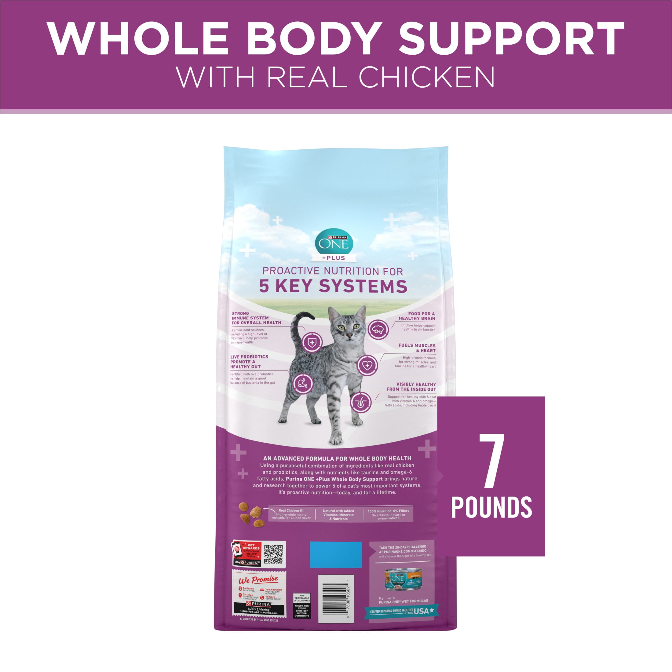 Purina ONE Plus Whole Body Support With Chicken Dry Cat Food, 7 lb.