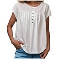 thumbnail image 2 of DPTALR George Women's Solid Button-Down Loose Fit Blouse T-Shirt,White,Size L, 2 of 4