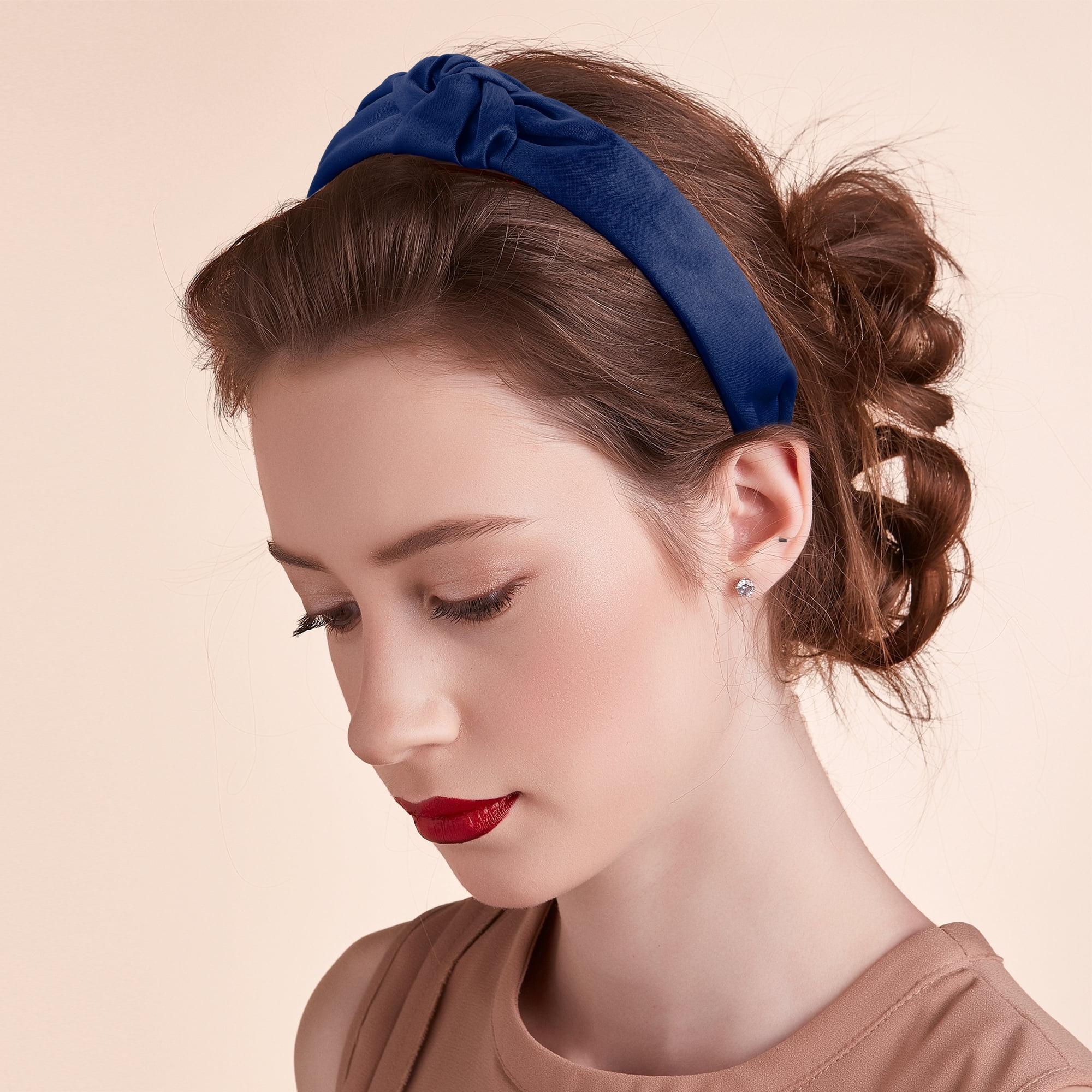 Unique Bargains Satin Knot Headband Hairband for Women 1.2 Inch Wide Navy Blue
