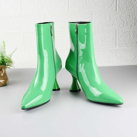 

Hvyes Boots Deals Pointed Toe Side Zipper High Heel Ankle Boots Dressy Temperament Candy Color Patent Leather Teen Girls Boots Women Dress Boots