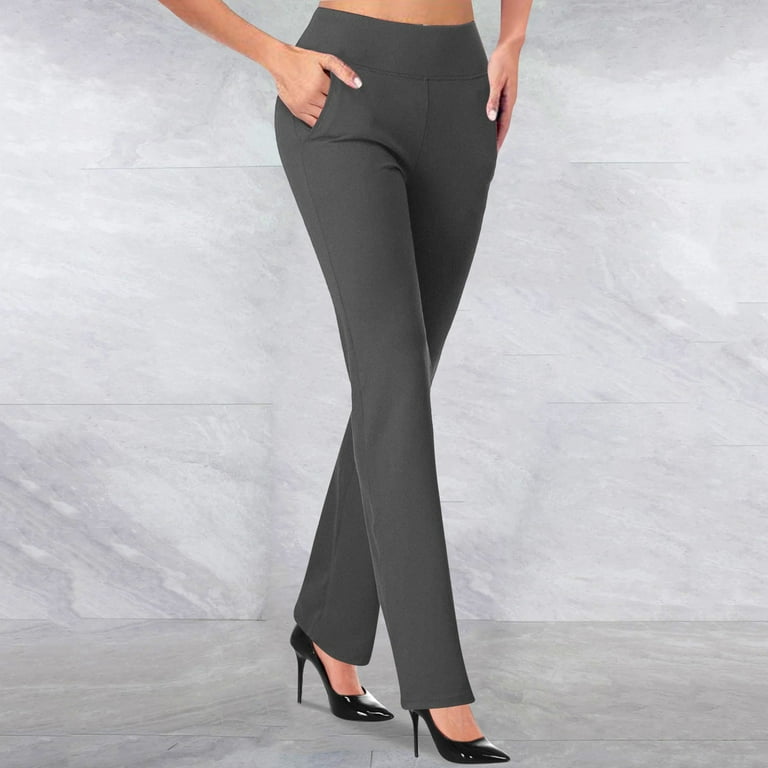 kpoplk Yoga Pants With Pockets For Women,Womens Straight Leg Yoga Dress  Pants High Waist Yoga Pants with Pockets(Dark Gray,XL)