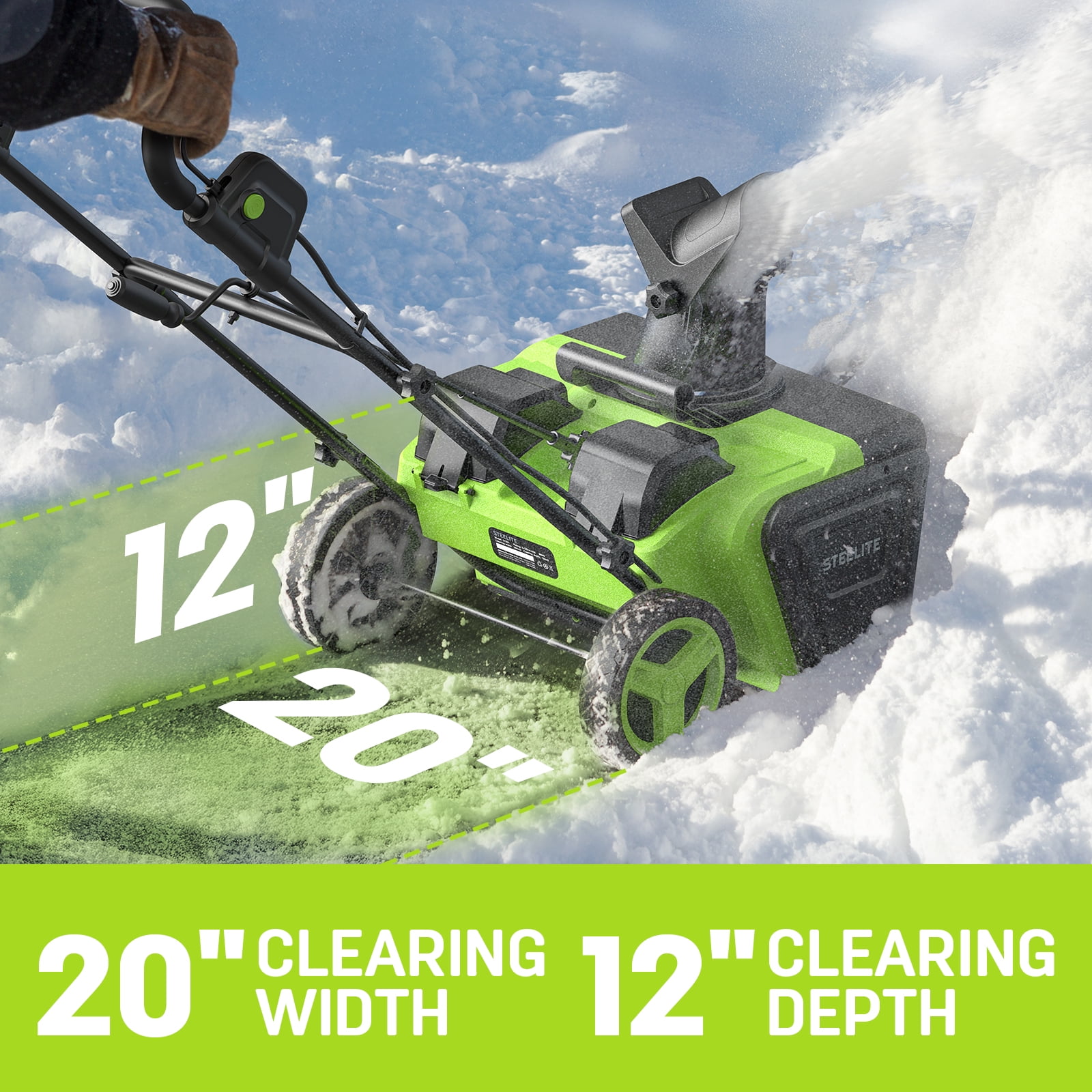 Steelite 2x21V Cordless Snow Blower, 20" Snow Thrower with Brushless Motor,850 lbs/Min Electric Snow Remove Machine with 2 x4.0 Ah Batteries & Charger
