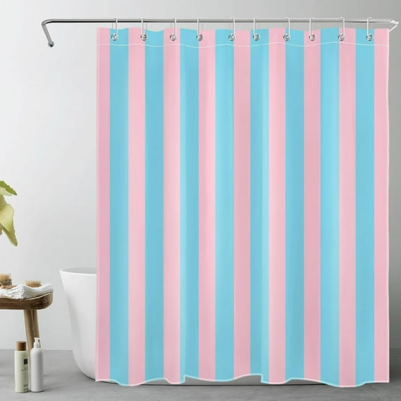 Pink and Blue Striped Shower Curtain with Hooks Cute Pastel Stripe Simple Girly Bathroom Curtains,Minimalist Washable Waterproof Fabric Bath Curtain Decor 36"W x 72"L (Pack of 1)