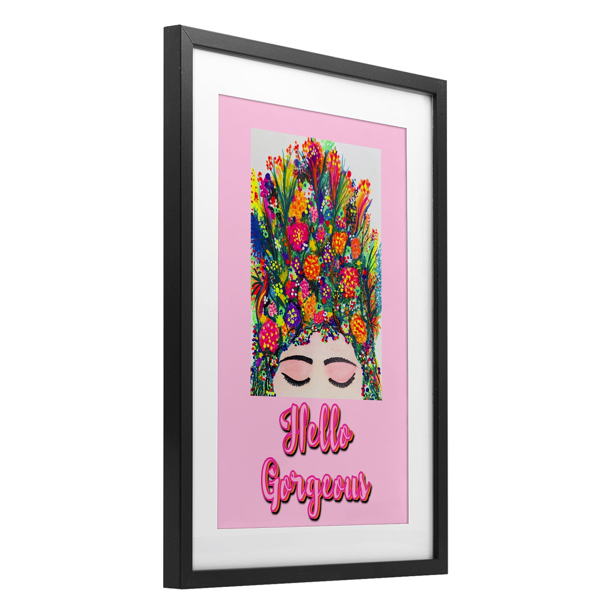 Stupell Industries Hello Gorgeous Floral Woman Black Framed Print Under Glass, design by Pooja Dave