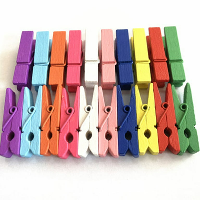 100 Mini Clothespins - 1 1/8 Wooden Clips - Mixed Colors - Craft Clothes  Pins