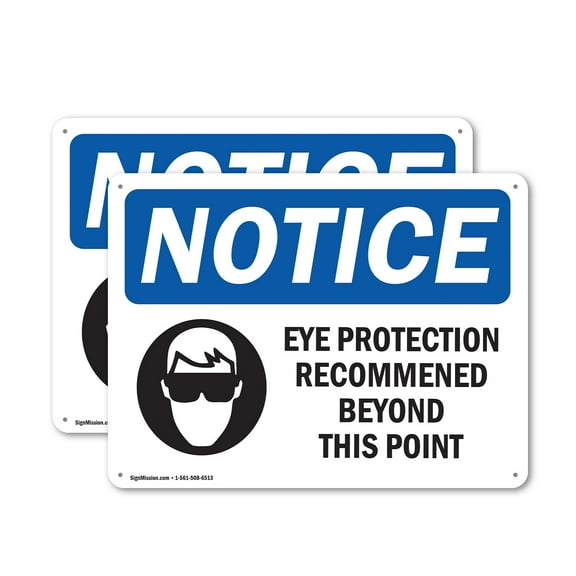 (2 Pack) Eye Protection Recommended Beyond OSHA Notice Sign 18 Inch X 12 Inch Plastic Sign, Weather Resistant, UV Protected for Workplace, Business, and Construction Site, Made in the