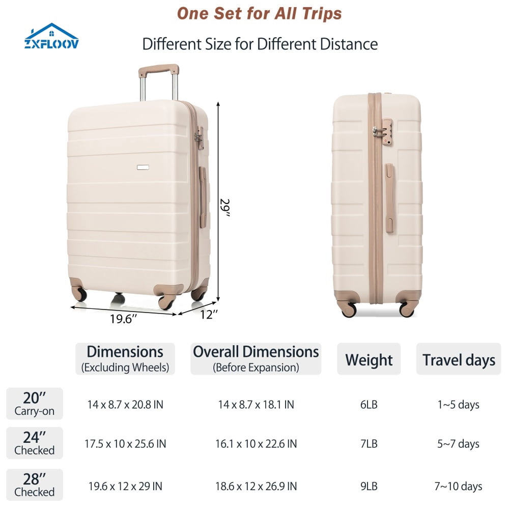 4-Piece ABS Luggage Set with TSA Lock, 20" Carry-On & 28" Checked Suitcase, Spinner Wheels, Pink