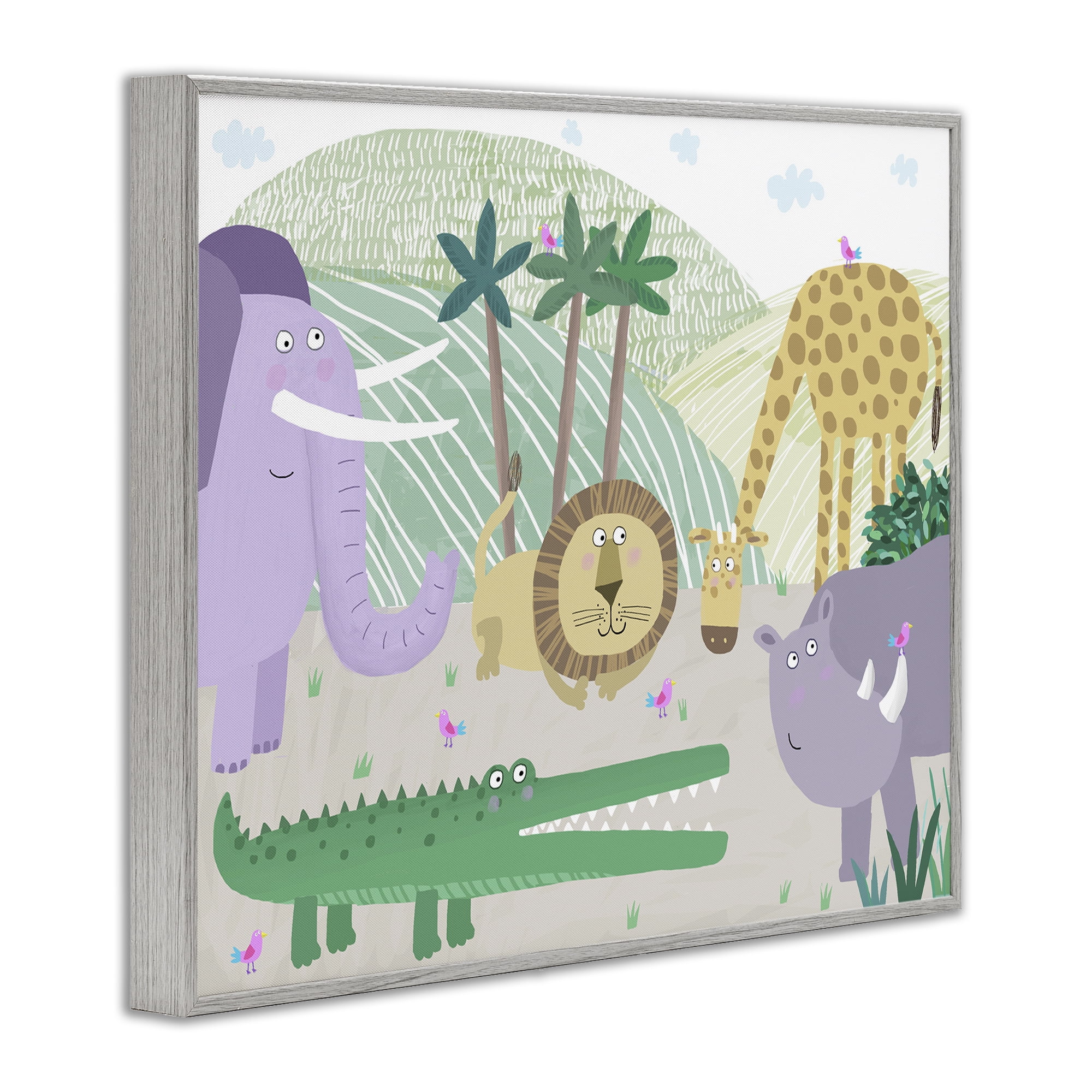 Stupell Industries Jungle Savannah Animals Gray Framed Giclee Art, design by Carla Daly