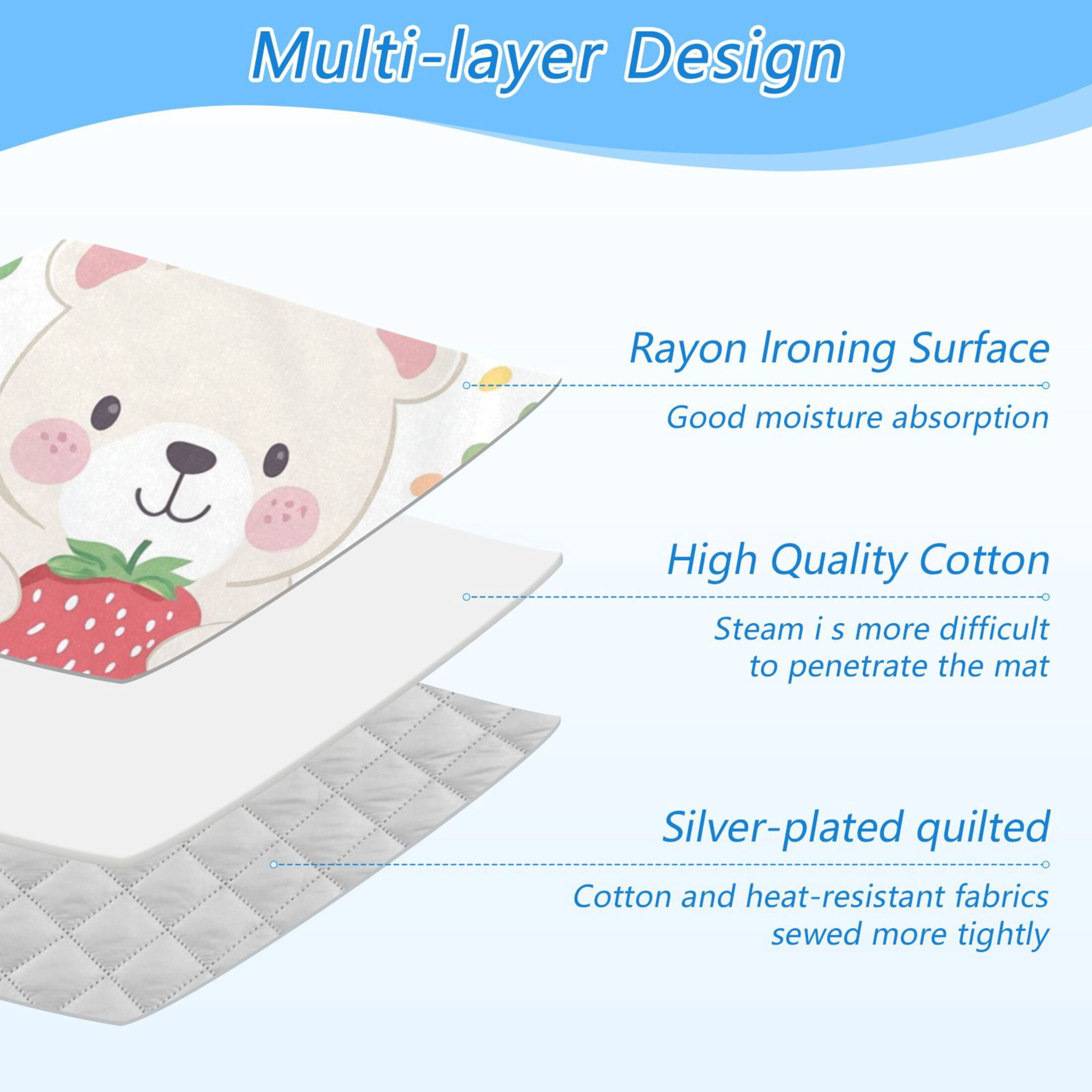 Cute White Bear Holds Strawberries Flowers Ironing Mat Blanket Portable Travel Ironing Pad Heat Resistant Pad 47.2" x 27.6”