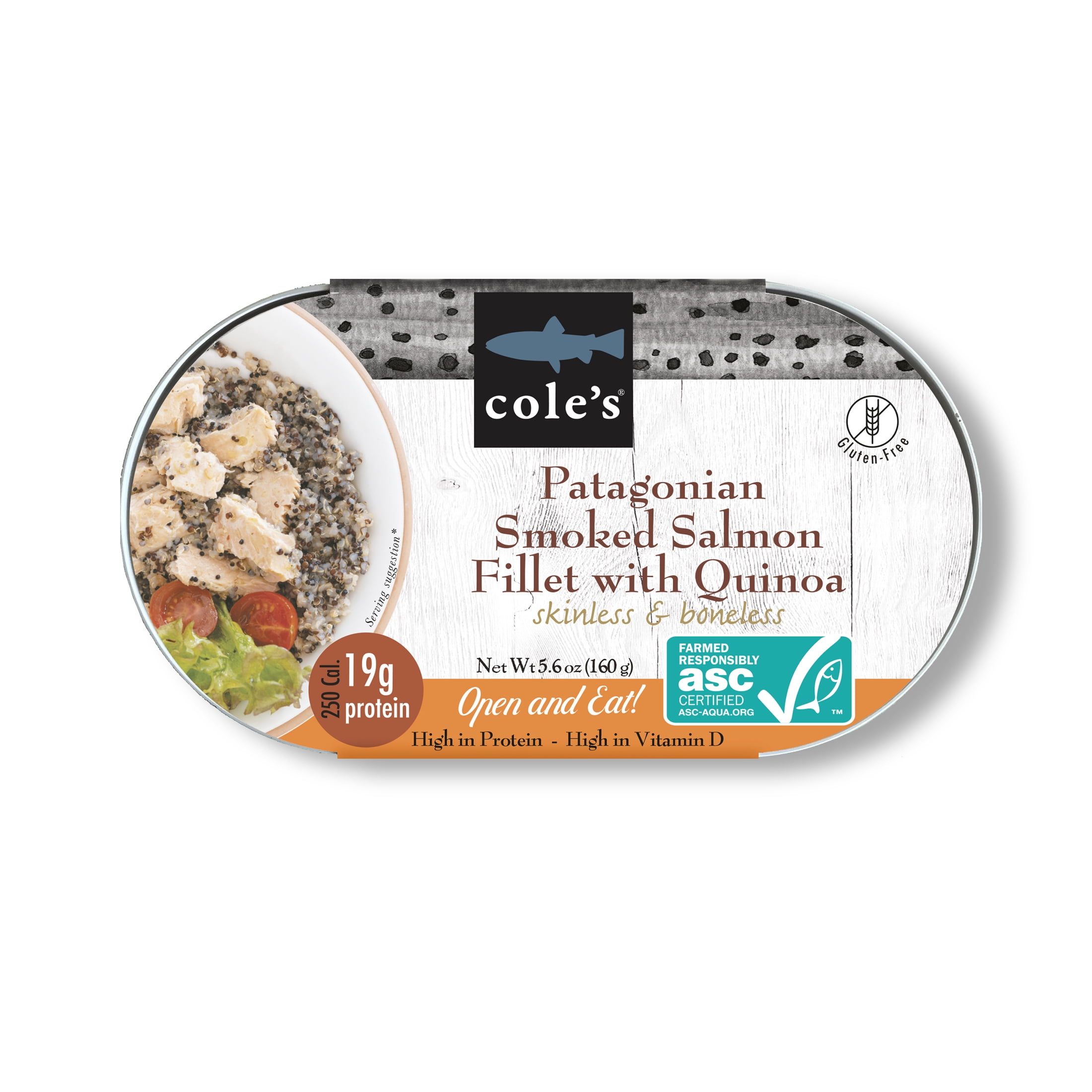 (3 pack) Cole's Patagonian Smoked Salmon with Quinoa 5.6oz, Skinless & Boneless, Gluten-Free