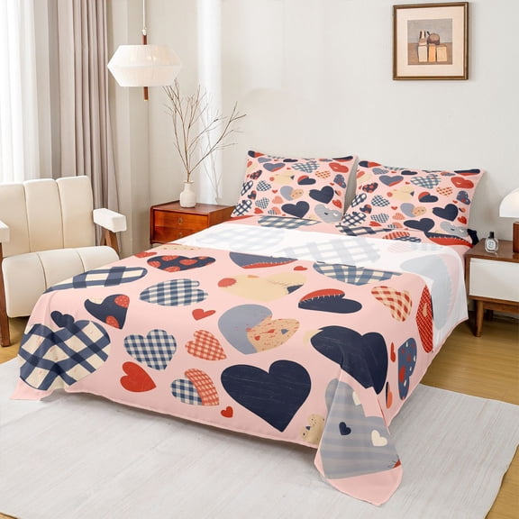 Feelyou Buffalo Love Heart Full Size Sheets, Dreamy Cartoon Bed Sheets, Modern Fashion Stripes Sheet Sets, Microfiber Bedroom Decor, 4pcs
