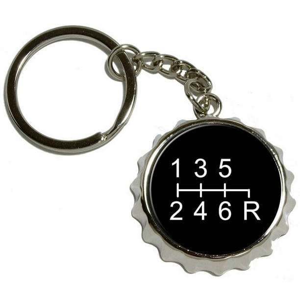 6 Speed Shift Knob, Nickel Plated Metal Popcap Bottle Opener Keychain