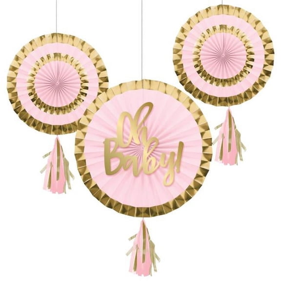 Creative Converting 353983 12 in. & 8 in. Paper Fans with Tassels, Pink