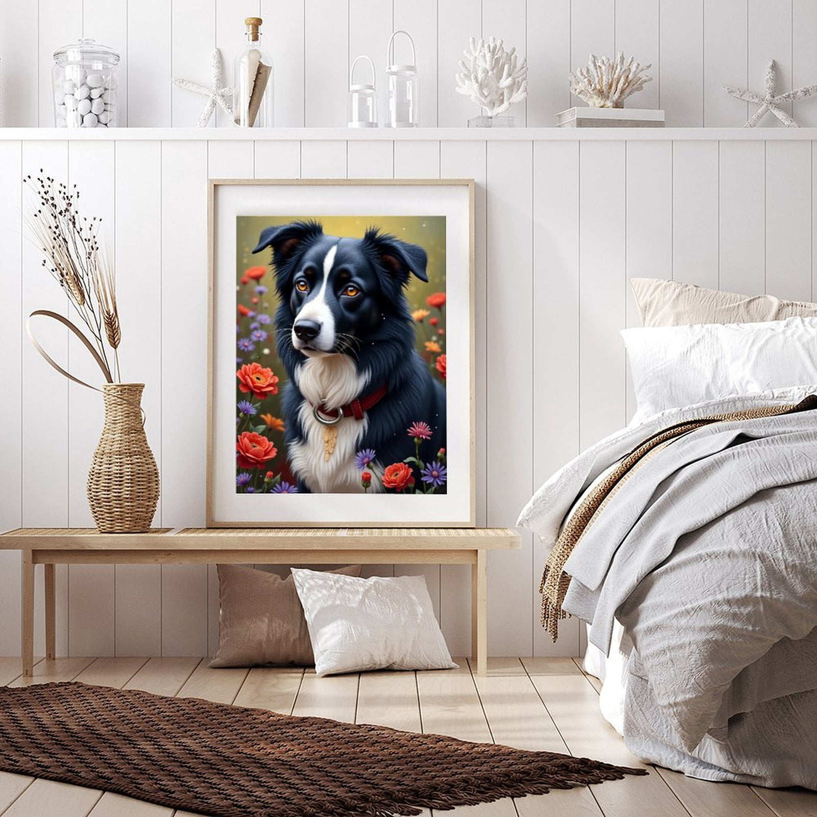 Diamond Art Kits for Adults - Classic Collie Flower Print No.68 5D Frameless Dimond Painting Kit for Adults Beginner, Round Diamond Kits for Home Wall Decor, Gift for Women