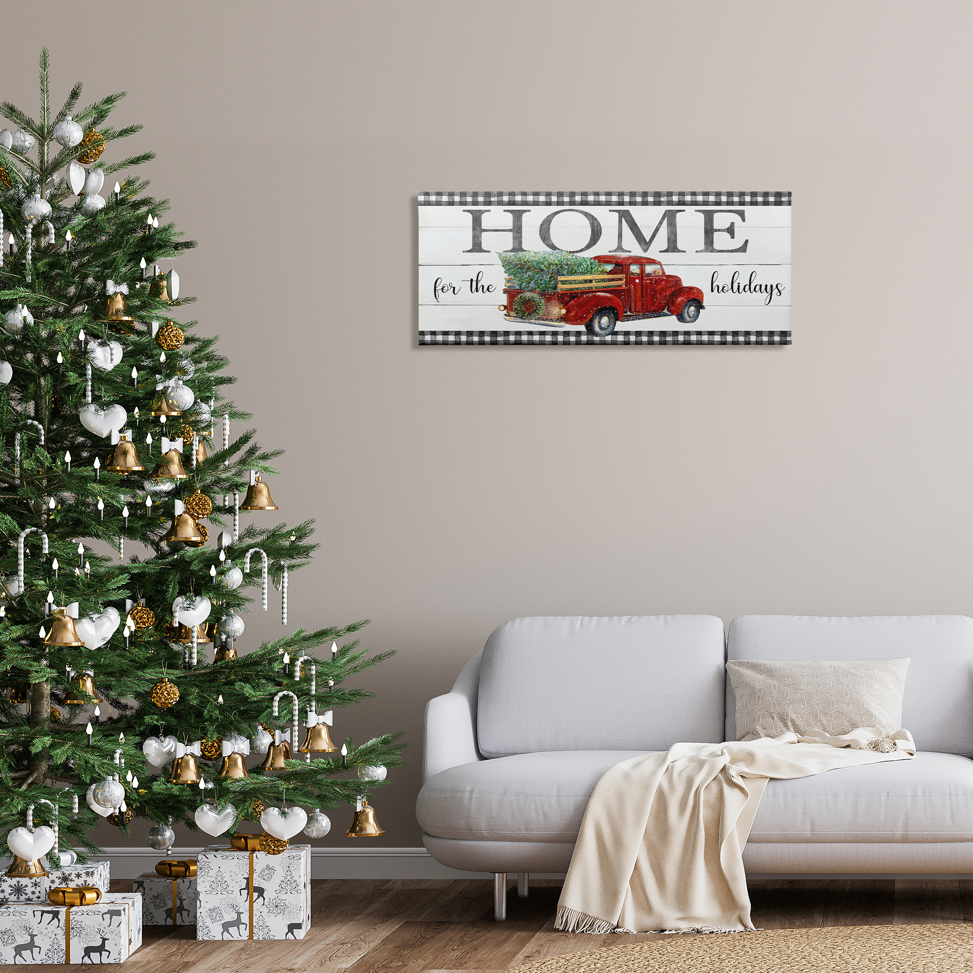 Stupell Industries Home For Holidays Truck Holiday Painting Gallery Wrapped Canvas Art Prints Wall Art, 40 x 17