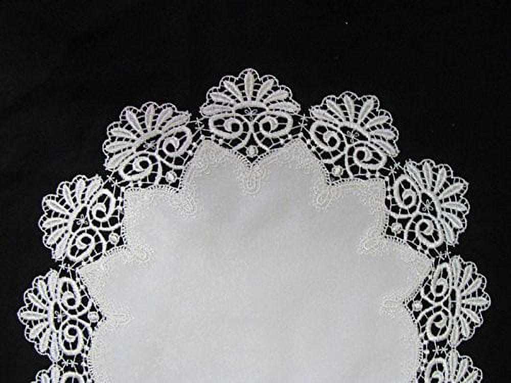 Doily Boutique Placemat or Doily in Bleached White Fancy Lace and Fabric Handmade Size 24 x 15 inches