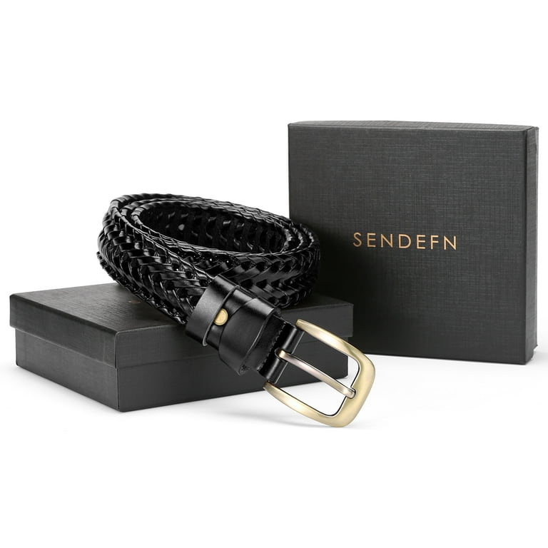 Sendefn Men's Leather Braided Belt, Black photo 3