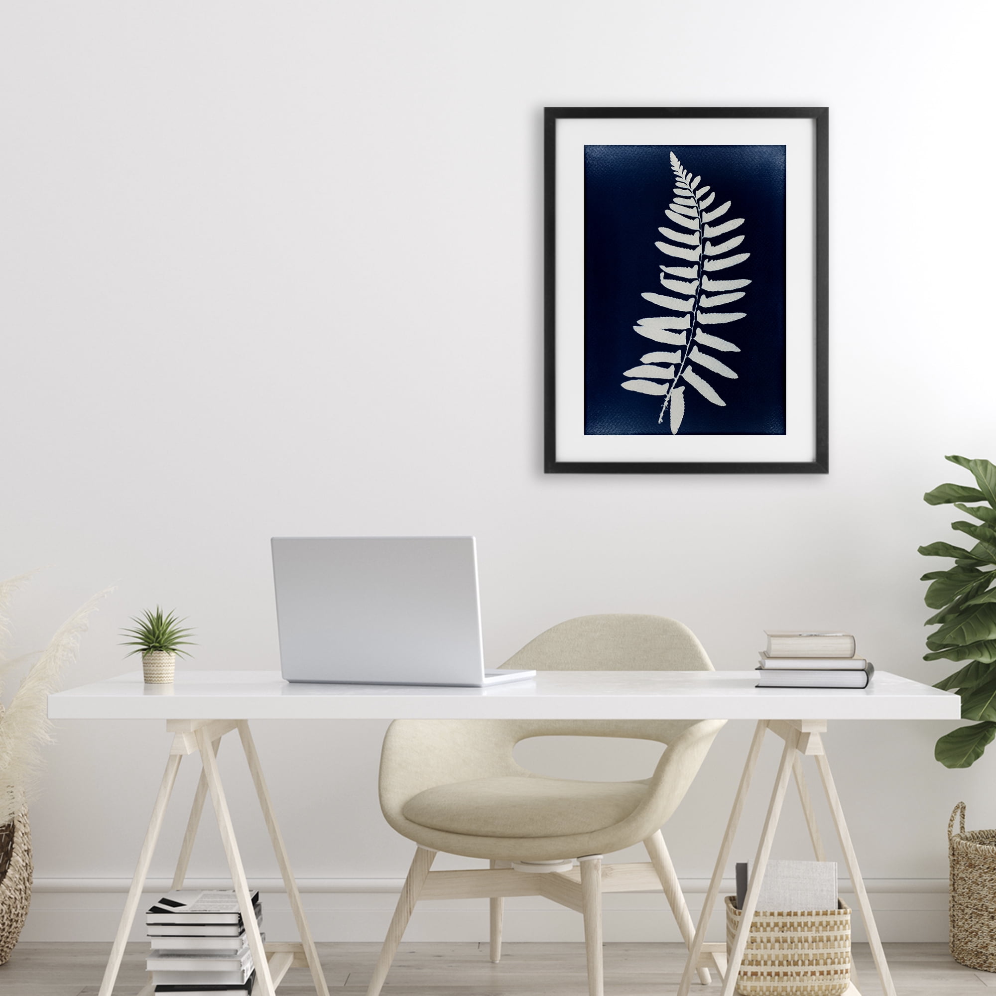 Stupell Industries Fern Leaf on Indigo Black Framed Print Under Glass, design by Lynn Byrd