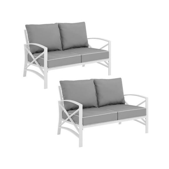 Home Square 2 Piece Metal Patio Loveseat Set in Gray and White