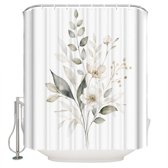 Farmhouse Leaves Bathroom Shower Curtains with 12 Hooks Polyester Waterproof Shower Curtain for Stalls and Bathtubs Vintage Rustic Flowers Blossom Decorative Bathroom Privacy Curtain 66x72 Inches