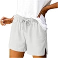 thumbnail image 2 of Linen Shorts for Women Summer Casual Wide Leg Loose High Waist Drawstring Dressy Shorts Solid Side Split Shorts Pants Beach Vacation Clothes, 2 of 6