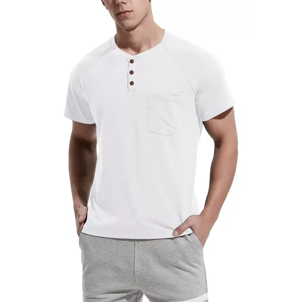 Playera Henley Casual Para Hombre Manga Corta Con Bolsillos